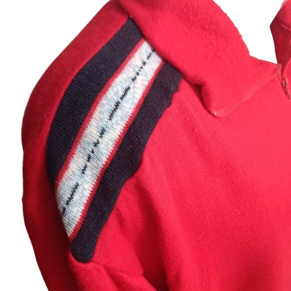 Vintage 70's XL Men's Sweatshirt Red Pullover Striped Shoulder Trim Quarter Zip - Picture 4 of 6
